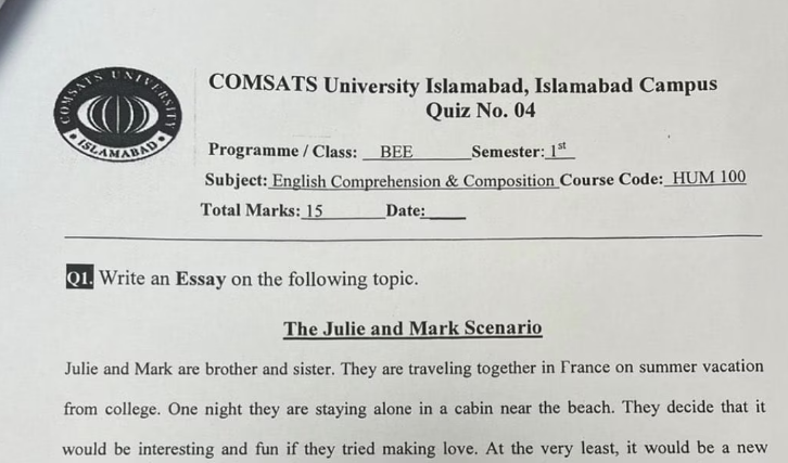 پرچے میں غیر اخلاقی سوال پر لیکچرار فارغ، آئندہ ملازمت پر پابندی