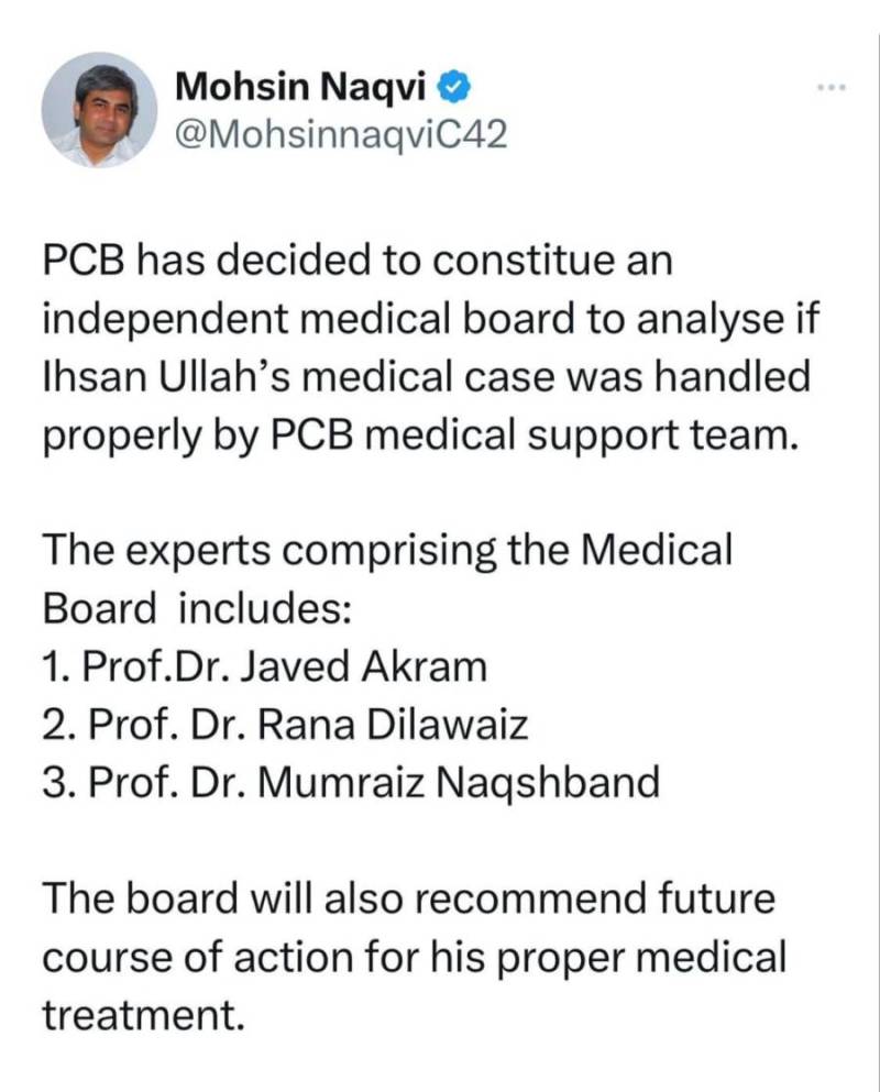 کرکٹراحسان اللہ کی انجری پرمیڈیکل سپورٹ بورڈ تشکیل 