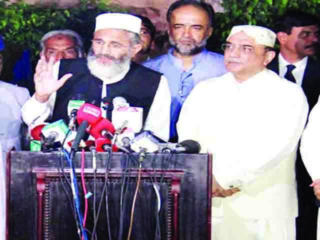 زرداری، سراج الحق ملاقات: بحران سیاسی جرگہ کے ذریعے حل کرنے پر اتفاق ‘ بڑے بڑے جلسے حب علی نہیں بغض معاویہ میں ہو رہے ہیں: سابق صدر 