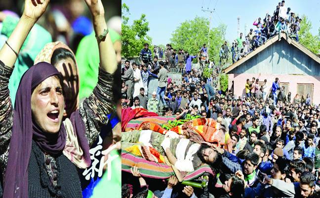 مقبوضہ کشمیر: بھارتی مظالم کیخلاف مظاہرے جاری‘ 3 شہدا سپرد خاک‘ نامعلوم افراد کے ہاتھوں 3 نوجوان قتل