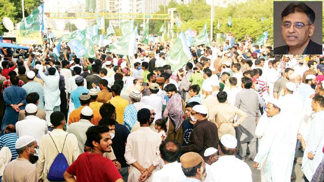 جماعت اسلامی کا کے الیکٹرک کیخلاف دھرنا، آج سے کراچی میں غیر اعلانیہ لوڈشیڈنگ ختم ہو جائیگی: اسد عمر